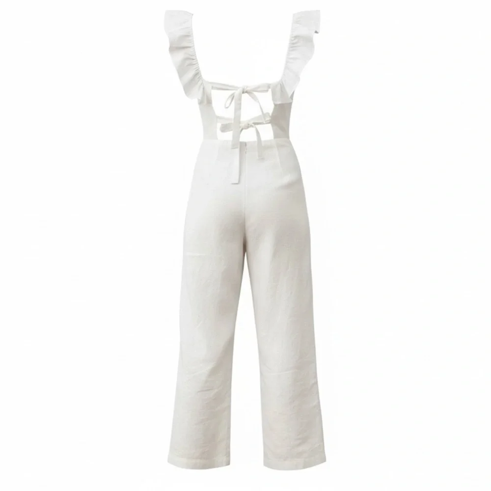 REFORMATION Juniper Wide Leg Linen Jumpsuit, White, 2 (US) - Picture 3 of 9